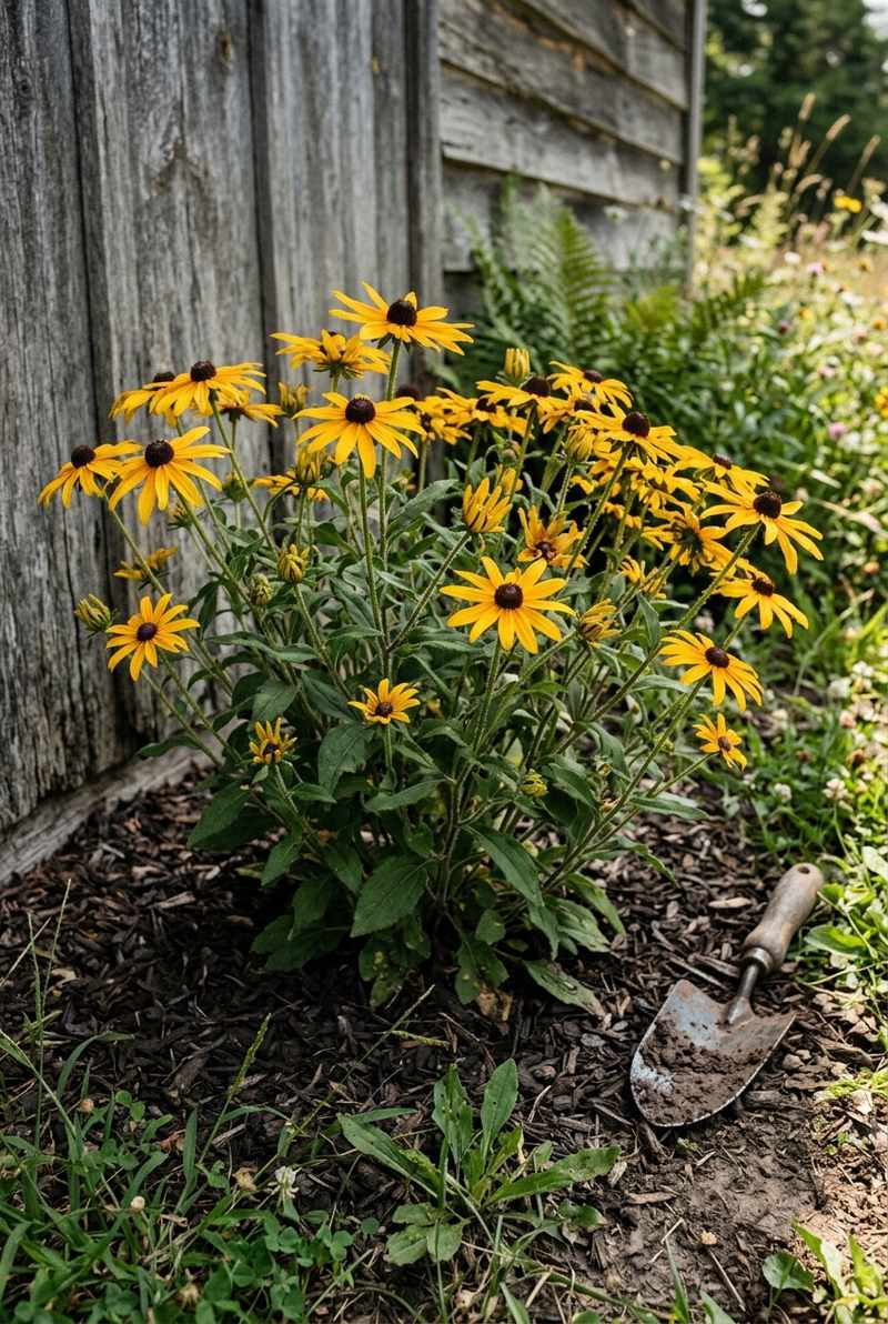 Black-eyed Susan flowers with golden yellow petals
