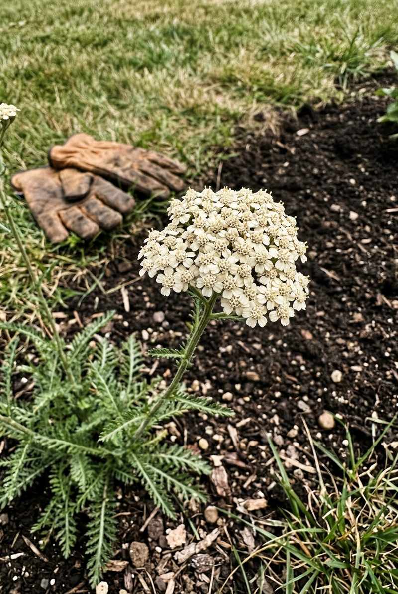 Yarrow plant with white flat-topped flower clusters