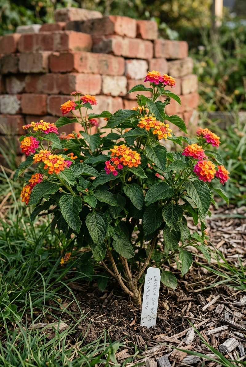 Lantana plant with multicolored flower clusters