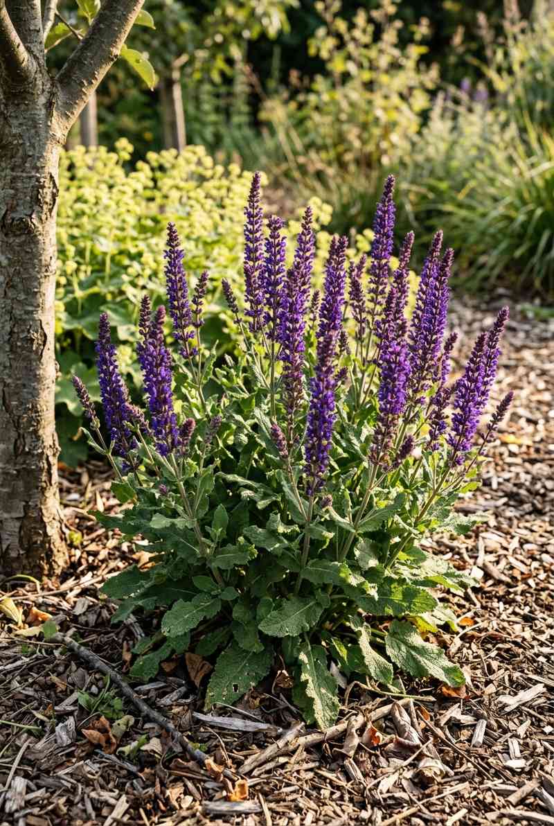 Ornamental sage May Night with deep violet flower spikes
