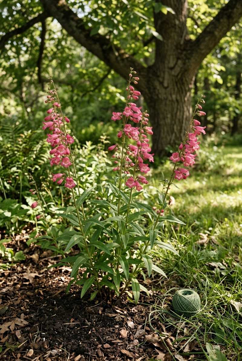 Penstemon with rosy pink tubular flowers