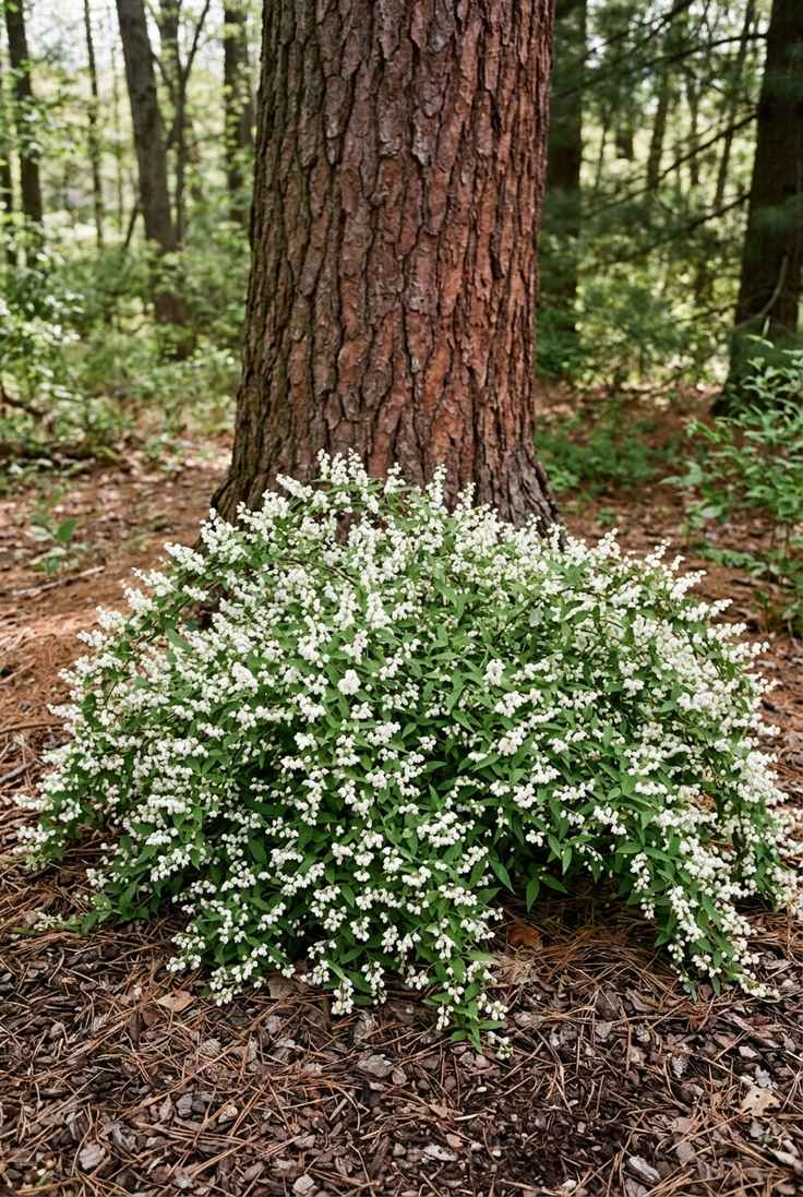 Nikko slender deutzia, a knee-high spreading mound covered in tiny white flowers
