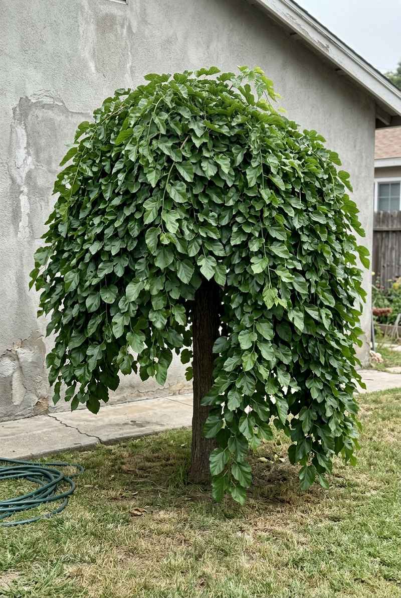Weeping mulberry forming a green dome with every branch falling to the ground